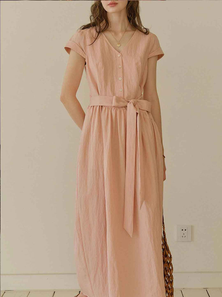 Taylor Elegant V-Neck Waisted Tie Dress