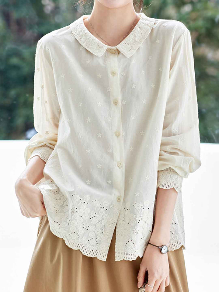 Emily Loose Doll Collar Embroidered Hollowed Top