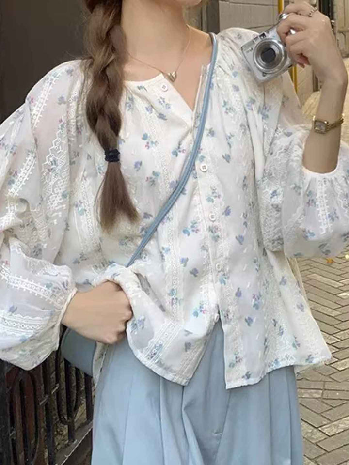 Ella Daily Crew Neck Floral Chiffon Blouse