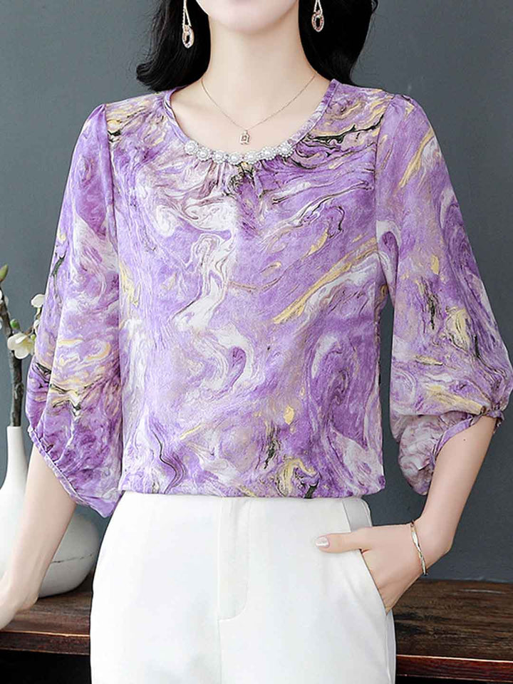 Genesis Vintage Crew Neck Beaded Chiffon Top