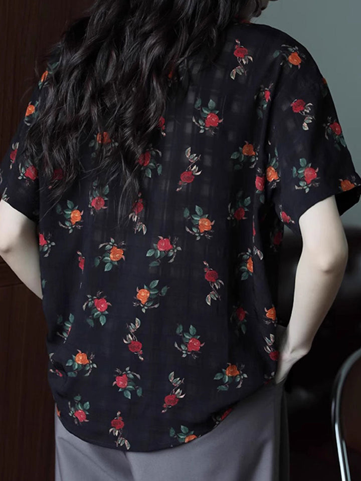 Kayla Retro Polo Collar Printed Shirt