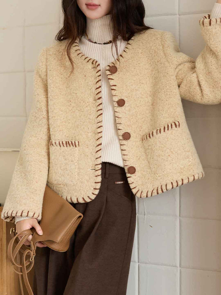 Riley Classic Crew Neck Textured Tweed Jacket
