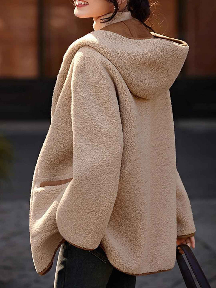 Isabella Casual Fleece Hooded Reversible Coat