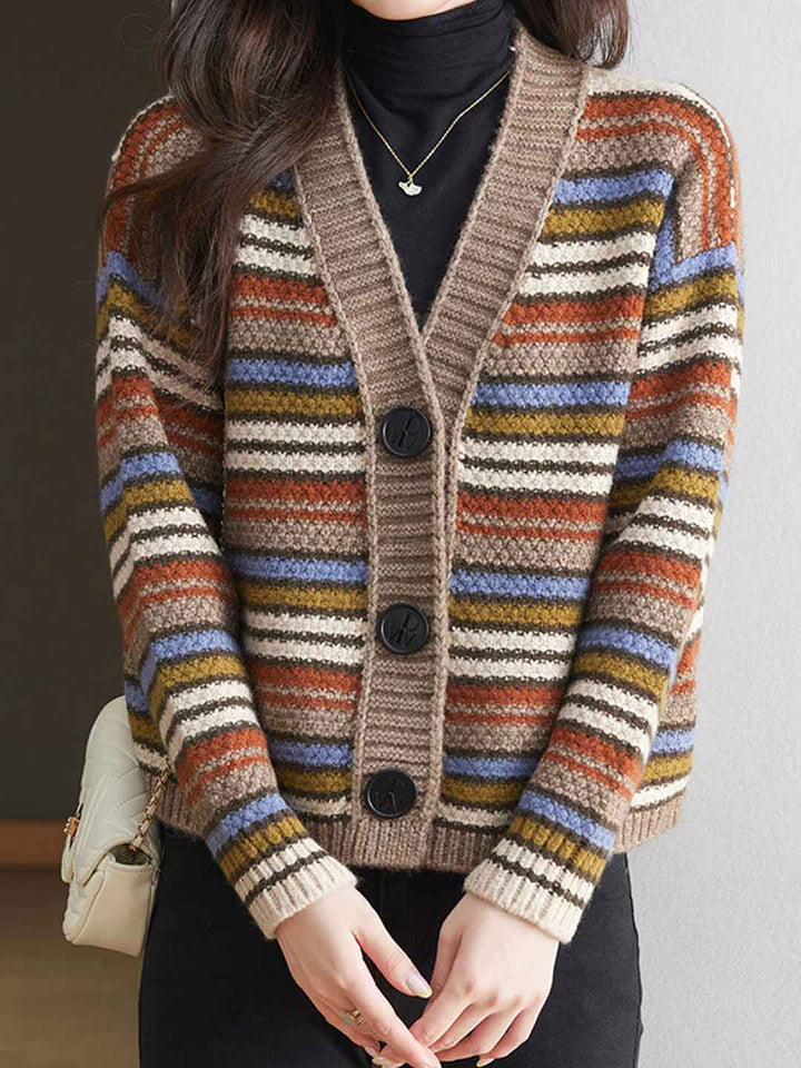 Sarah Classic V-Neck Striped Knitted Cardigan
