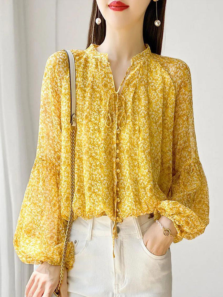 Hannah Loose Puff Sleeve Floral Printed Blouse