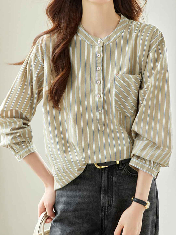 Ella Daily Crew Neck Striped Pullover Shirt