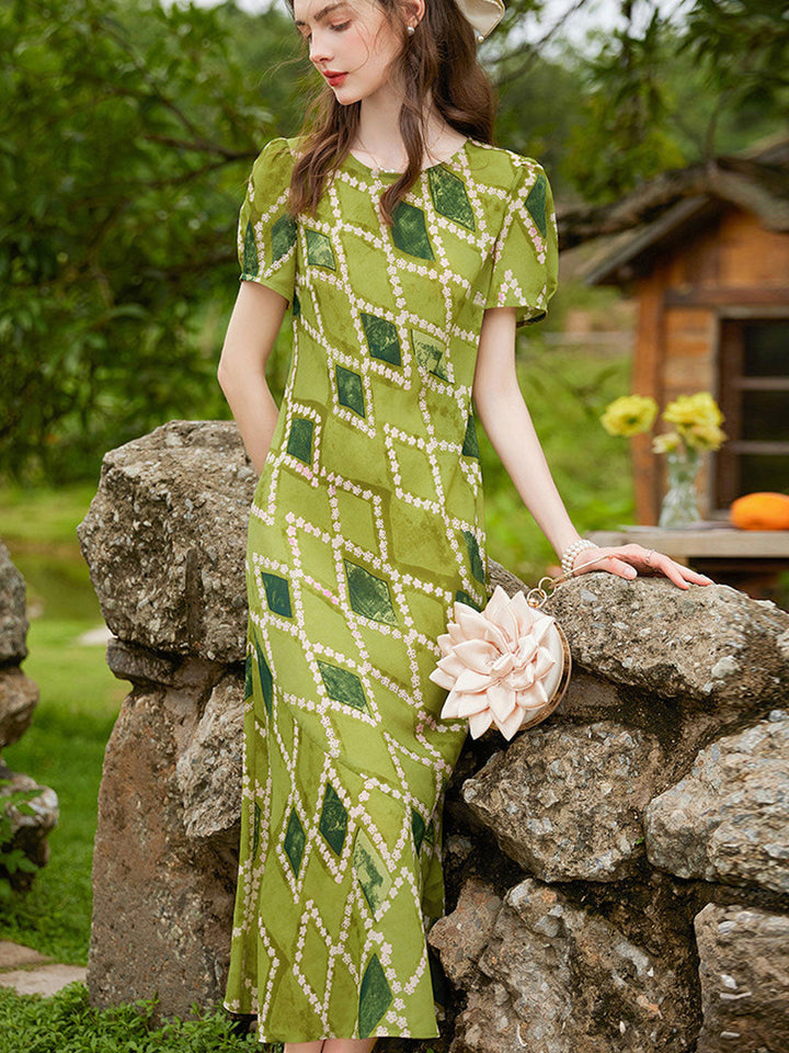 Kayla Elegant Crew Neck Tie-Dyed Dress