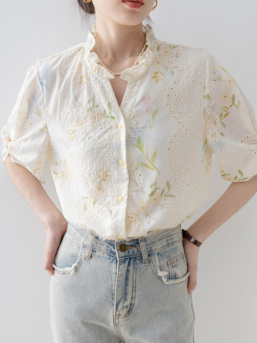 Chloe Chic V-Neck Hollowed Floral Top