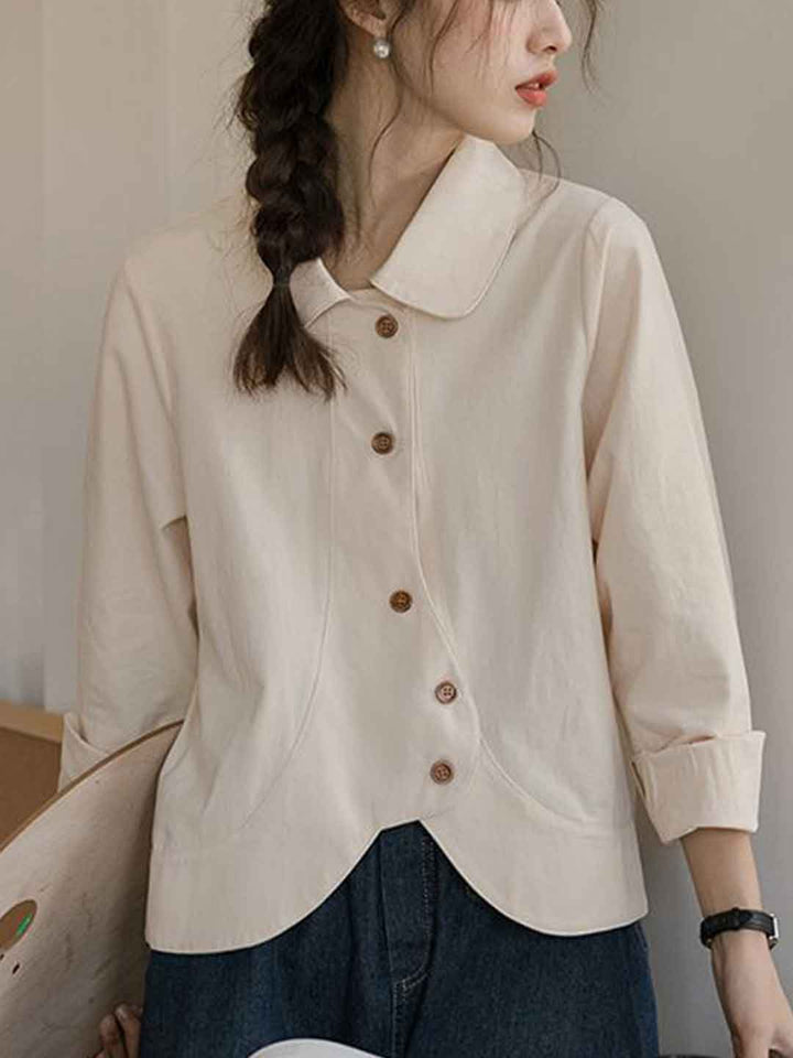 Isabella Loose Polo Collar Solid Color Shirt
