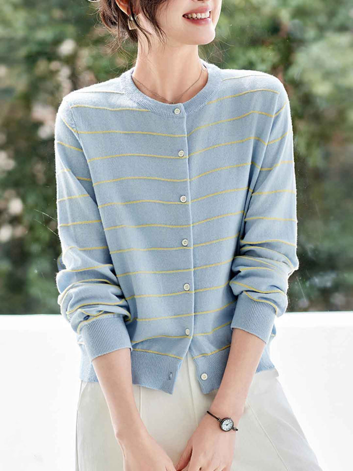 Abigail Classic Crew Neck Striped Knitted Cardigan