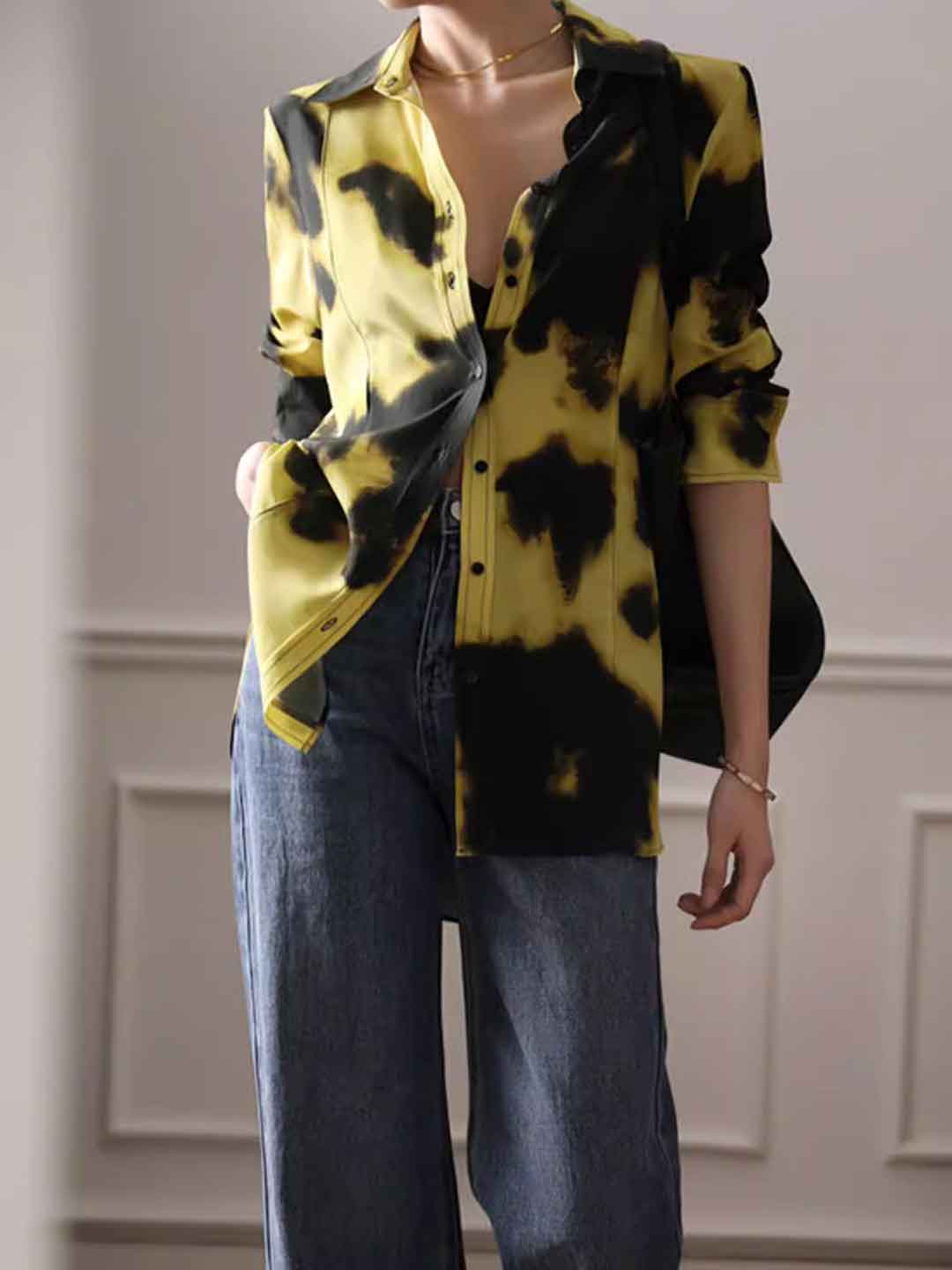 Eva Daily Lapel Colorful Chiffon Shirt