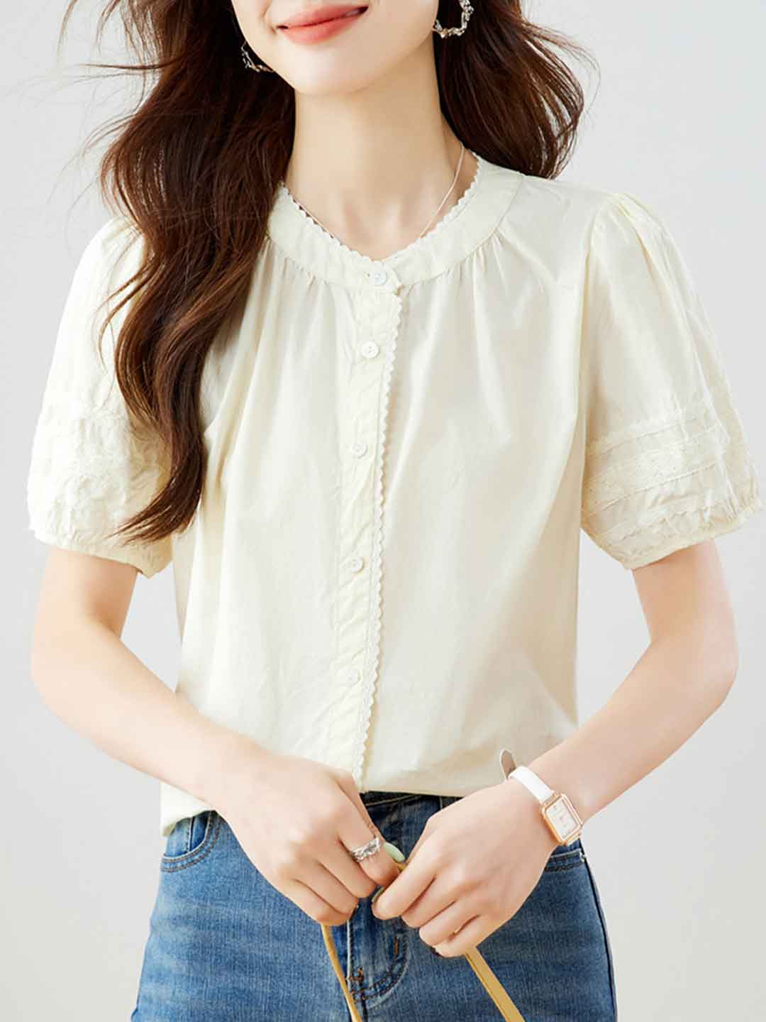 Camila Chic Crew Neck Puff Sleeve Shirt