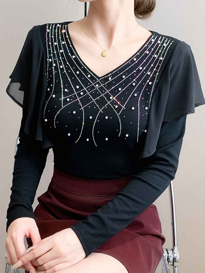 Savannah Slim V-Neck Rhinestone Top