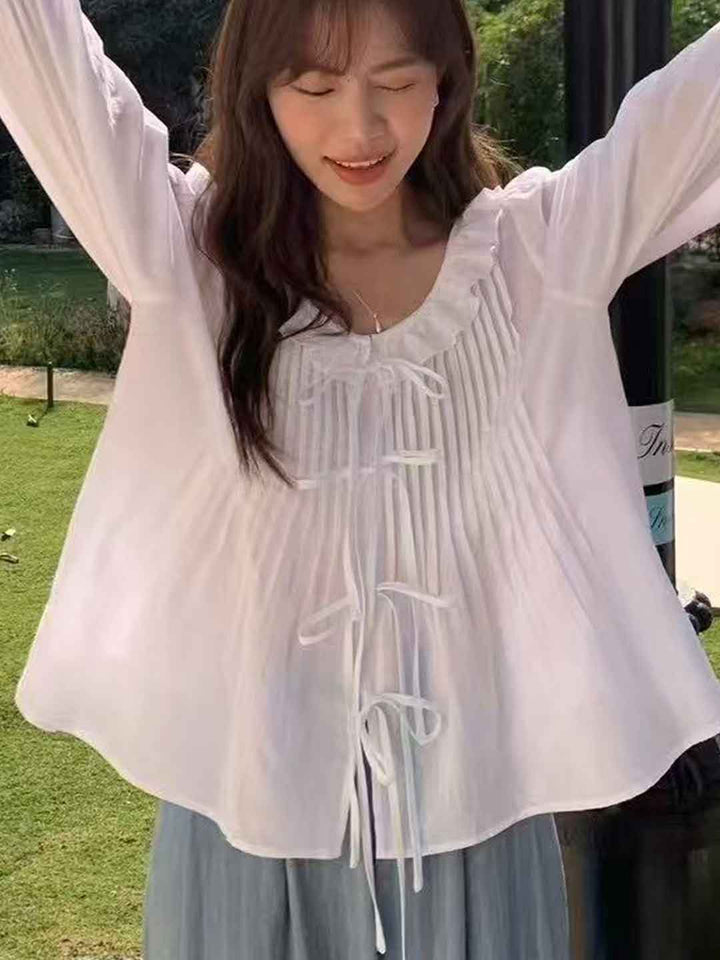 Emma Chic Doll Collar Ruffled Bow Top