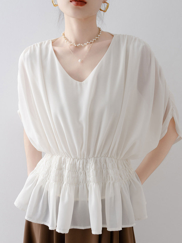 Hailey Loose V-neck Waisted Batwing Sleeve Shirt