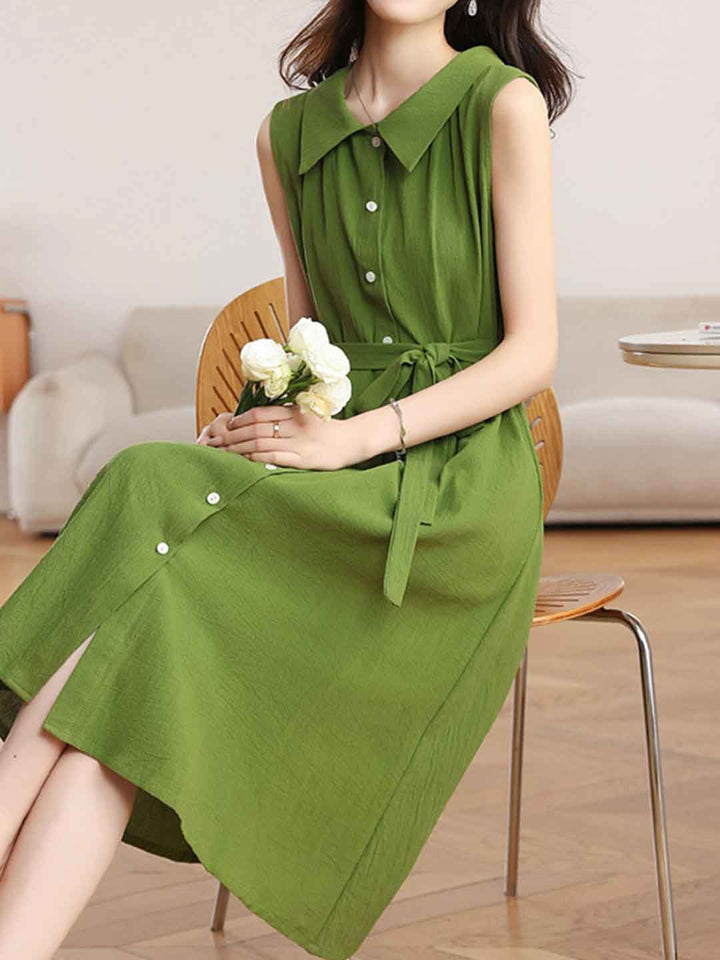 Evelyn Elegant Polo Collar Solid Color Shirt Dress