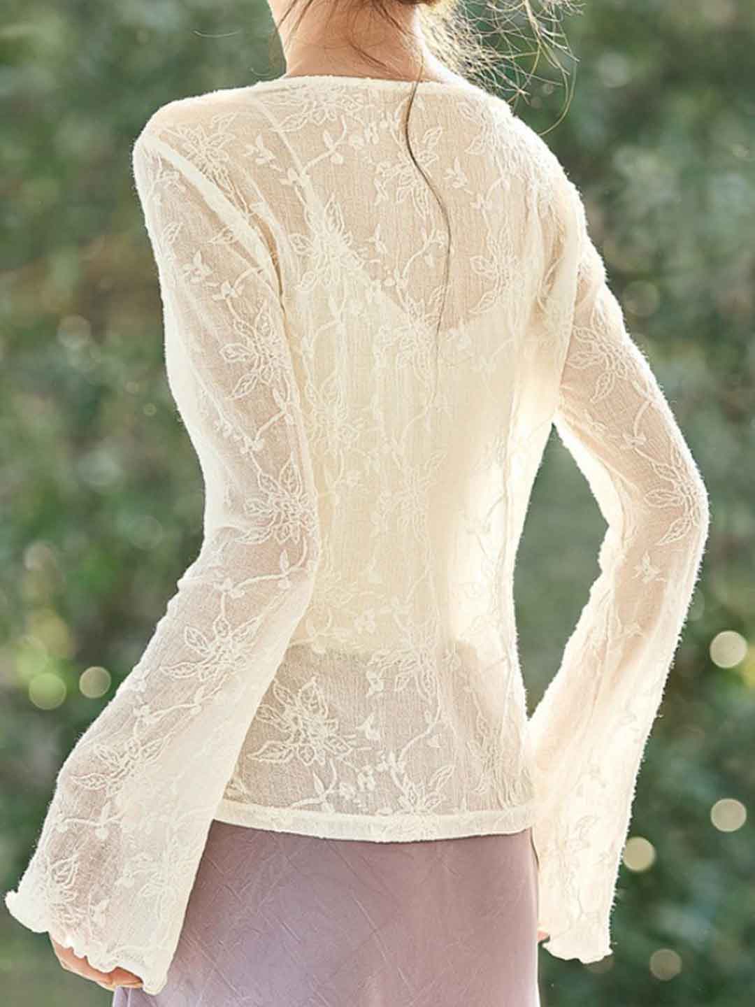 Olivia Elegant V-Neck Lace Jacquard Top