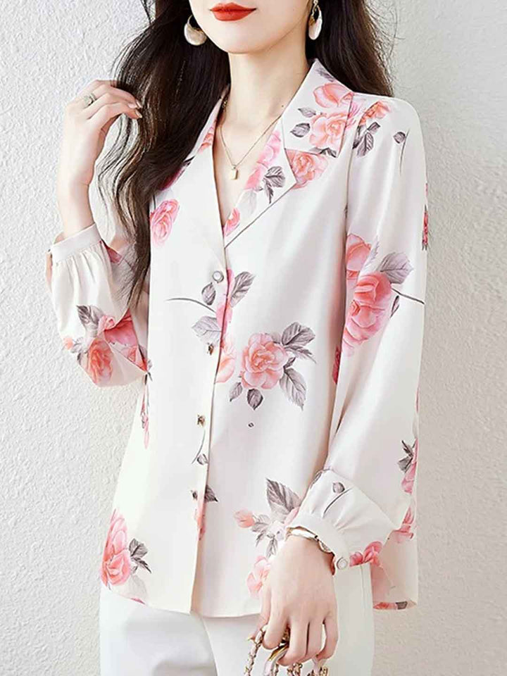 Lillian Elegant Suit Collar Printed Shirt