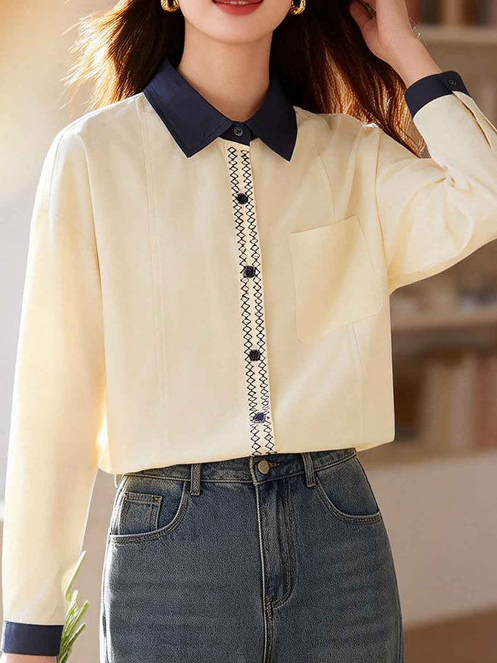 Addison Loose Lapel Color-Blocked Shirt