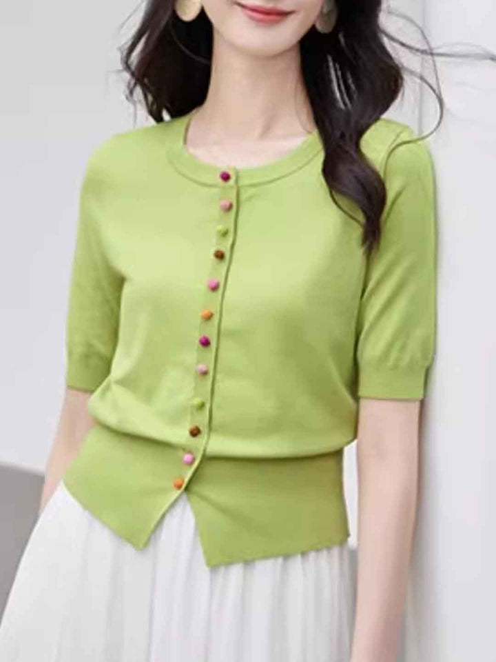 Julia Elegant Crew Neck Solid Color Knitted Cardigan