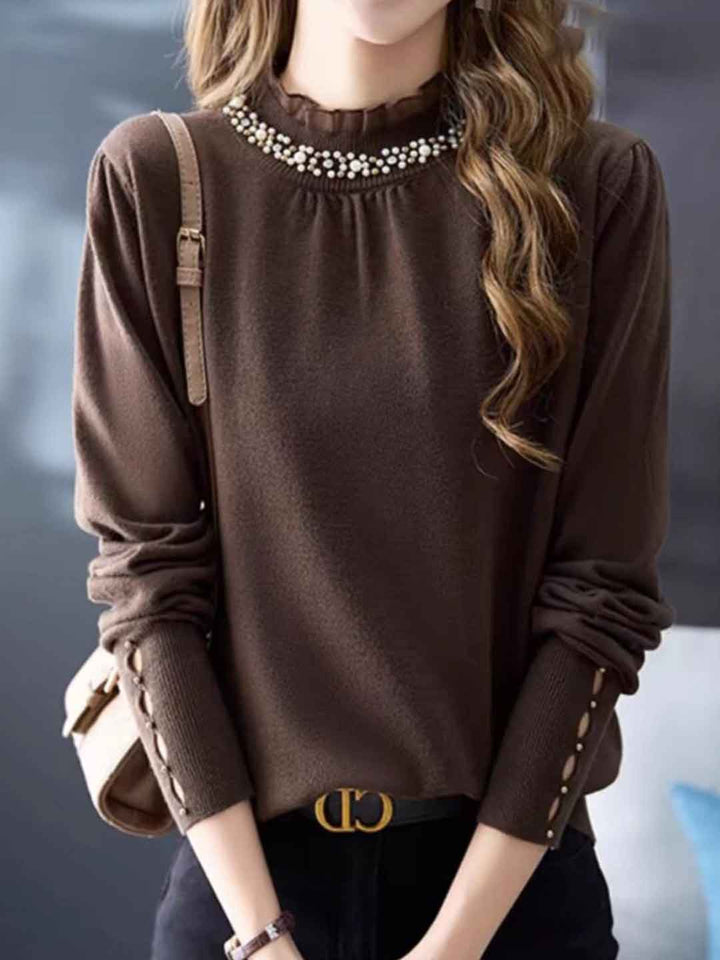 Raya Chic Auricular Collar Lace Beaded Knitted Top