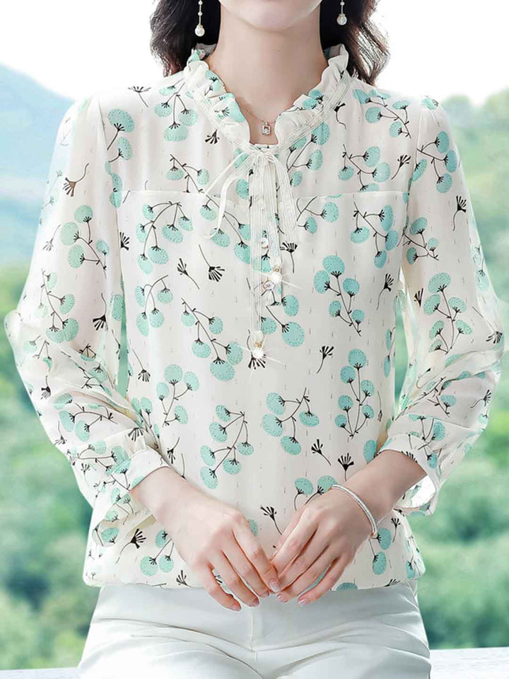 Serenity Loose V-Neck Floral Chiffon Top