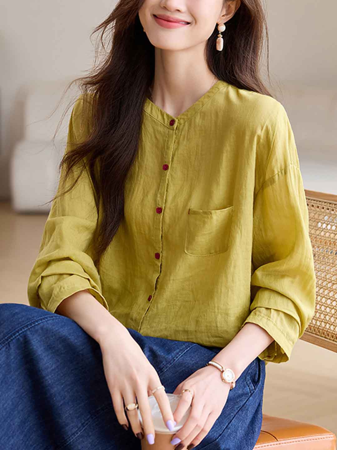 Katelyn Loose Crew Neck Solid Color Ramie Top