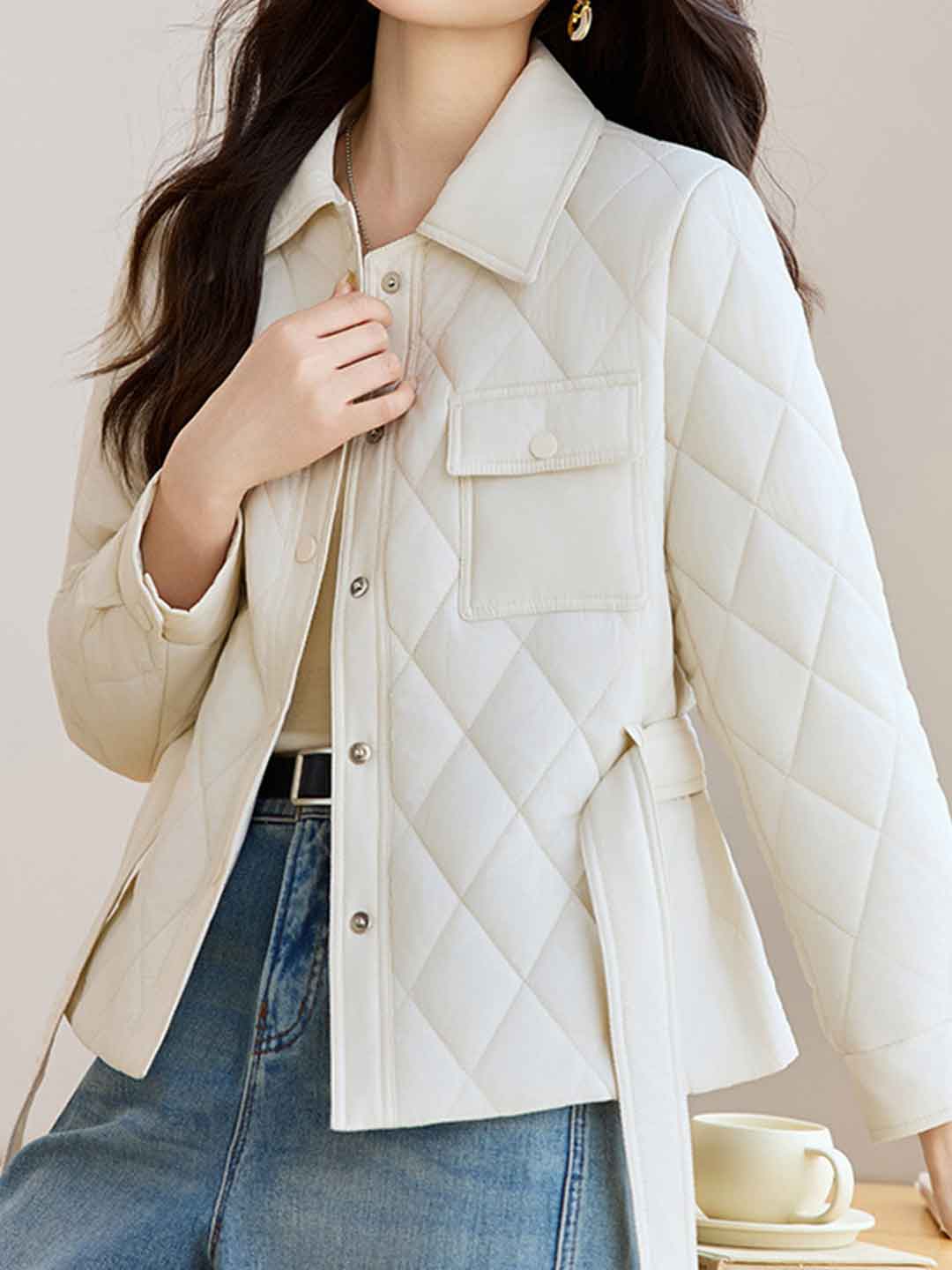 Chloe Classic Lapel Diamond Solid Color Winter Coat
