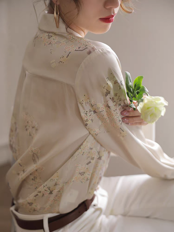Emma Retro Lapel Printed Shirt