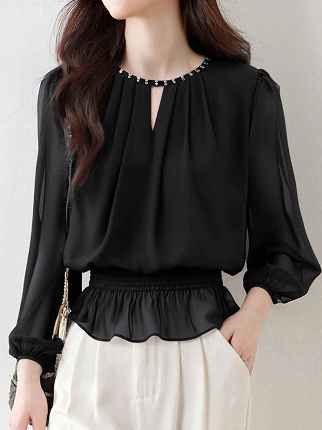 Isabella Daily Crew Neck Halter Neck Ruffle Chiffon Top