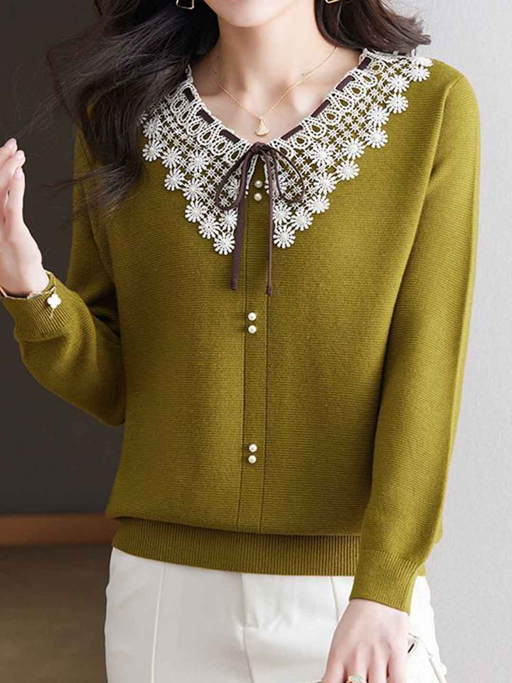 Charlotte Chic Doll Collar Bow Knitted Top