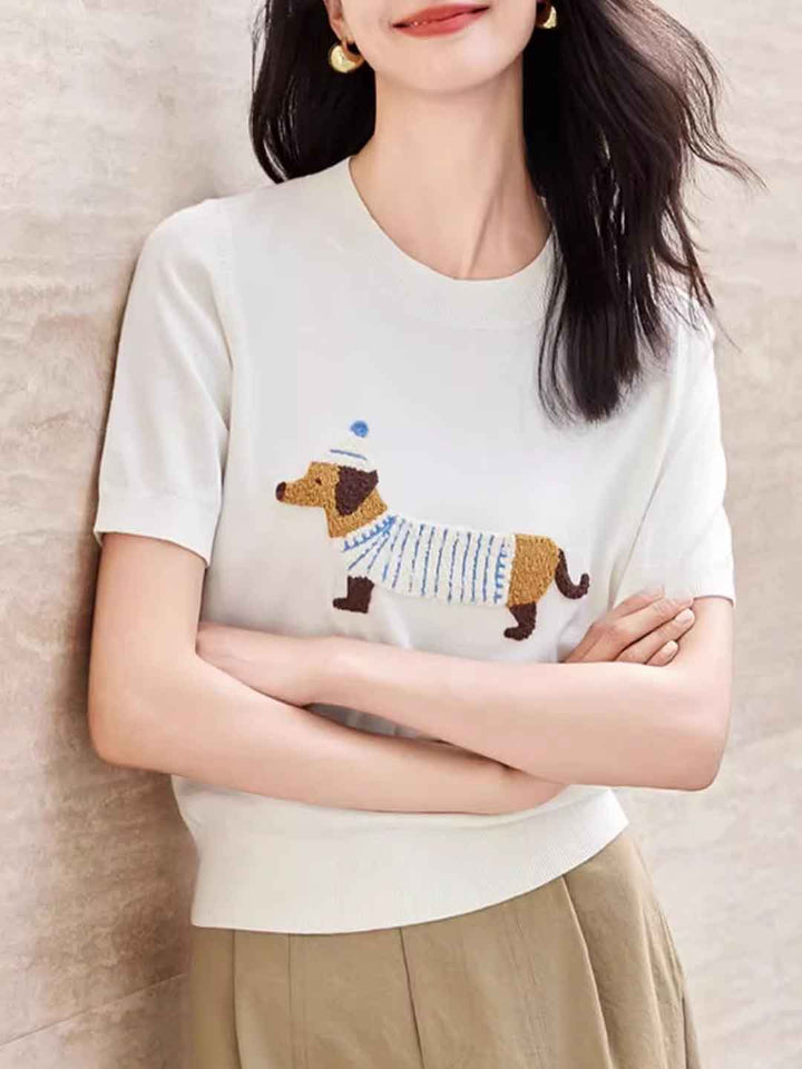 Destiny Casual Crew Neck Embroidered Knitted Top
