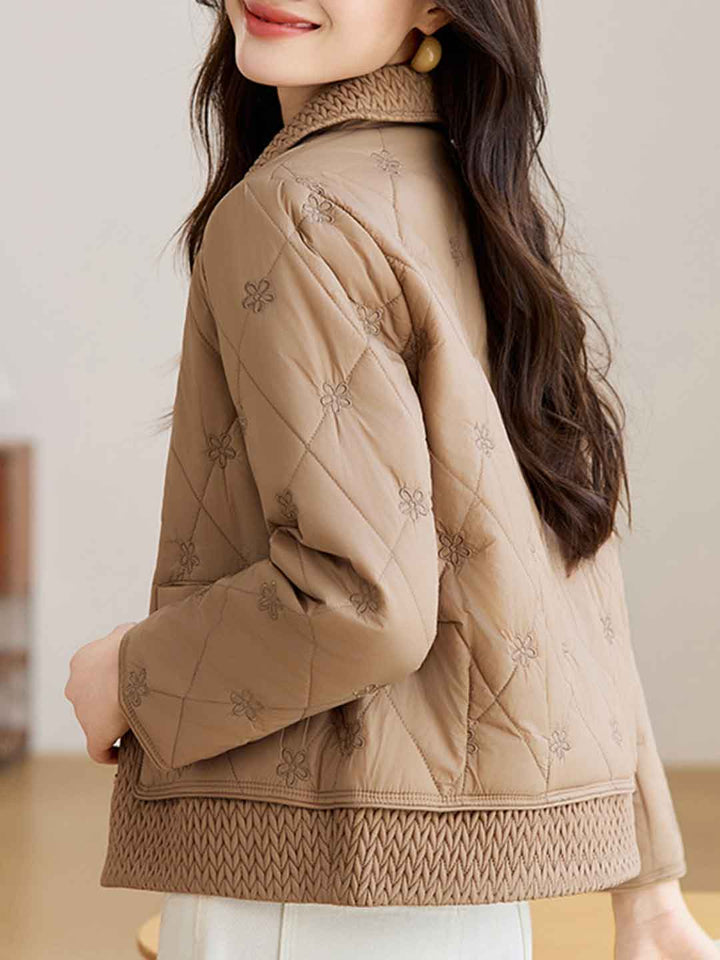 Emily Daily Lapel Floral Embroidered Winter Coat