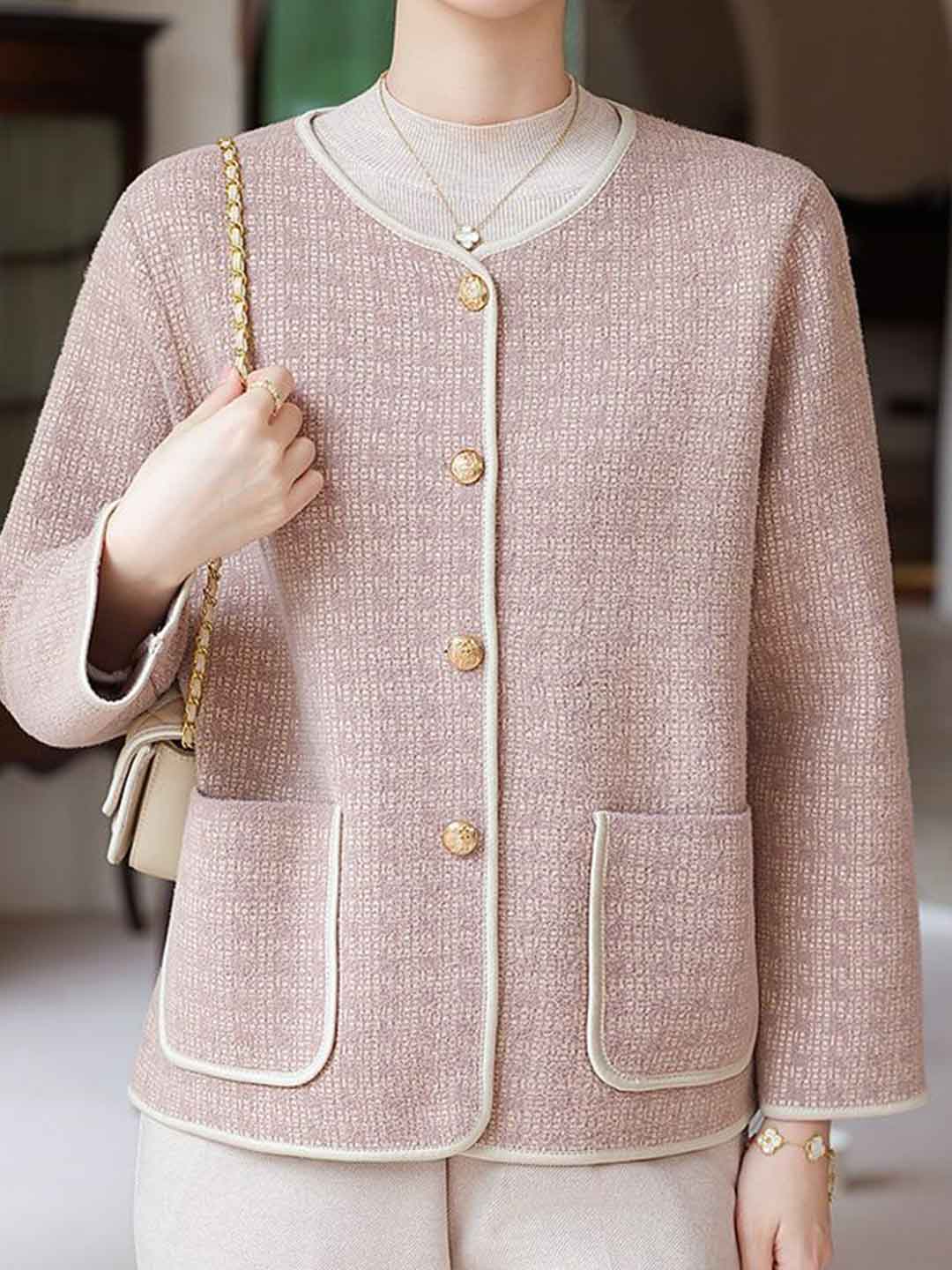 Hannah Elegant Crew Neck Tweed Cardigan