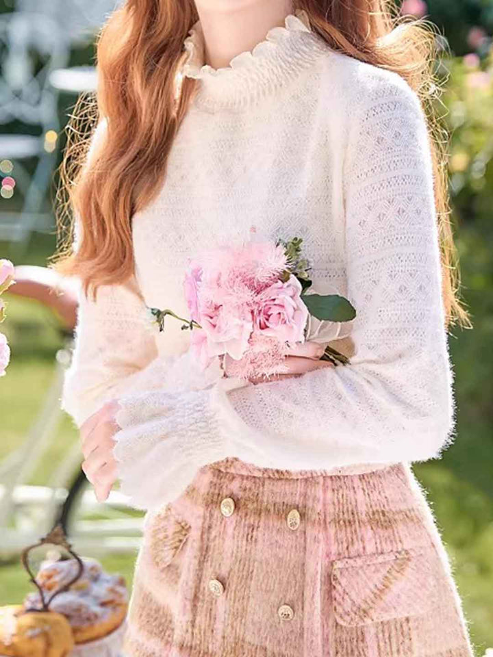 Ella Classic Crocheted Brushed Lace Trim Top