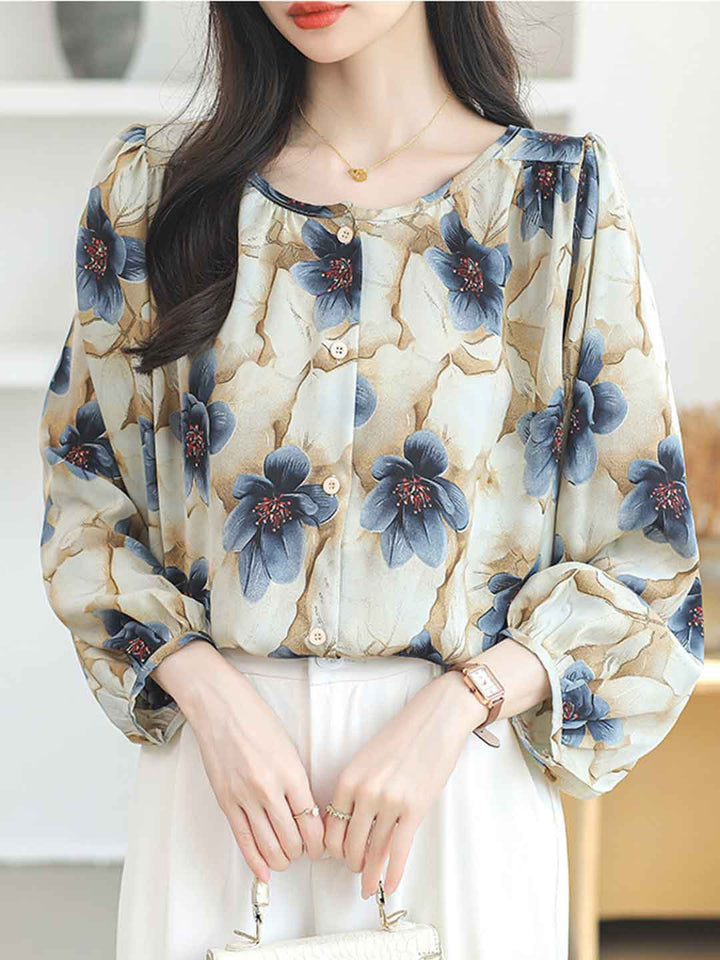 Evelyn Loose Crew Neck Printed Chiffon Top
