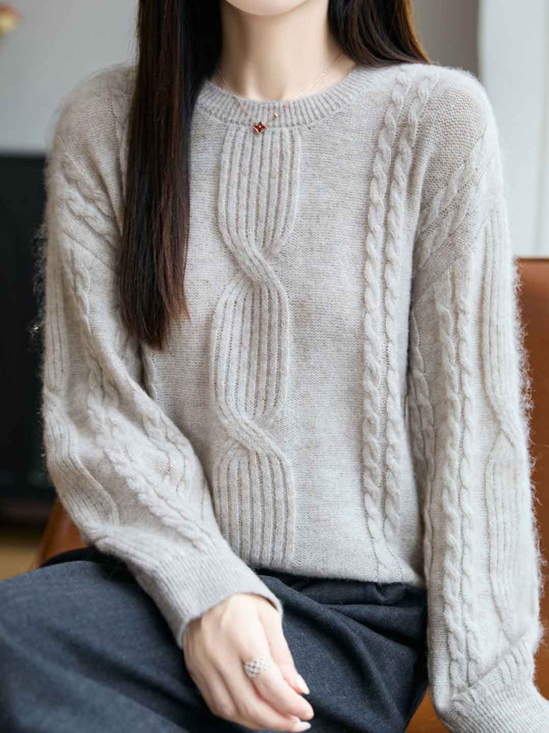 Ariana Casual Crew Neck Cable Knitted Pullover Sweater