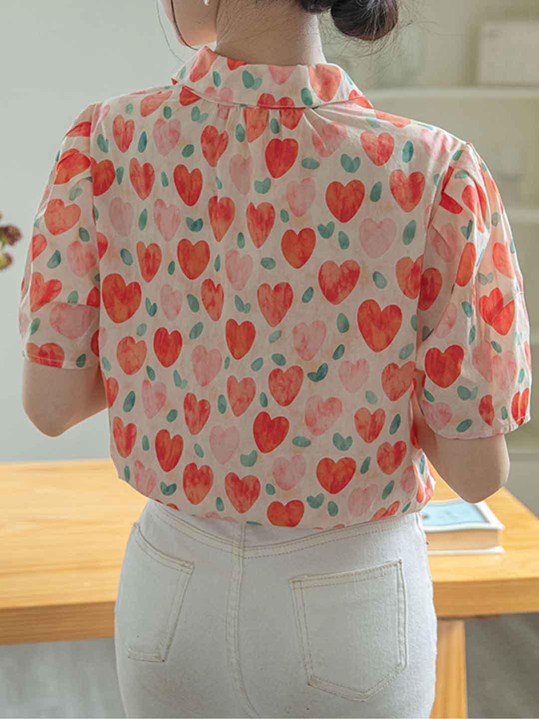 Camila Retro Polo Neck Puff Sleeve Floral Top