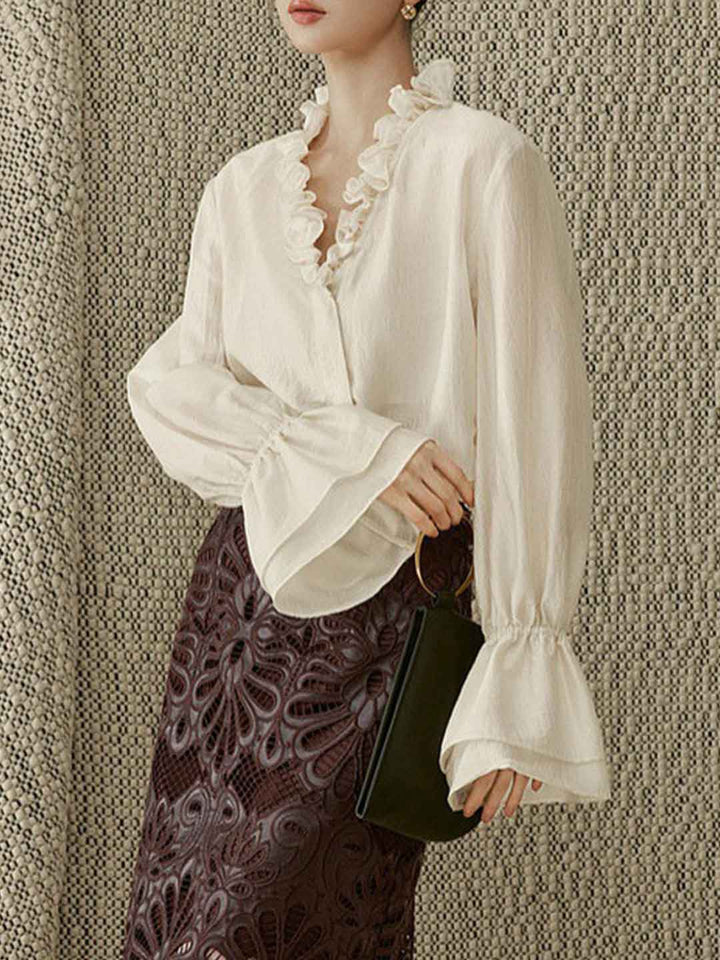 Kylie Vintage V-neck Auricular Blouse