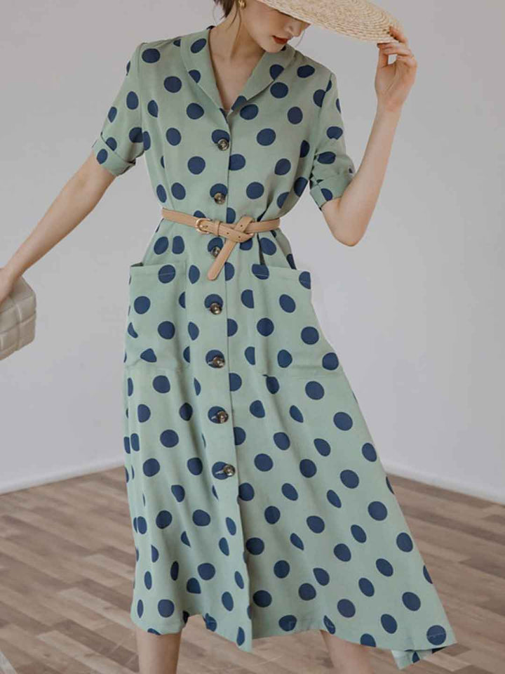 Brianna Retro V-neck Polka Dot Dress