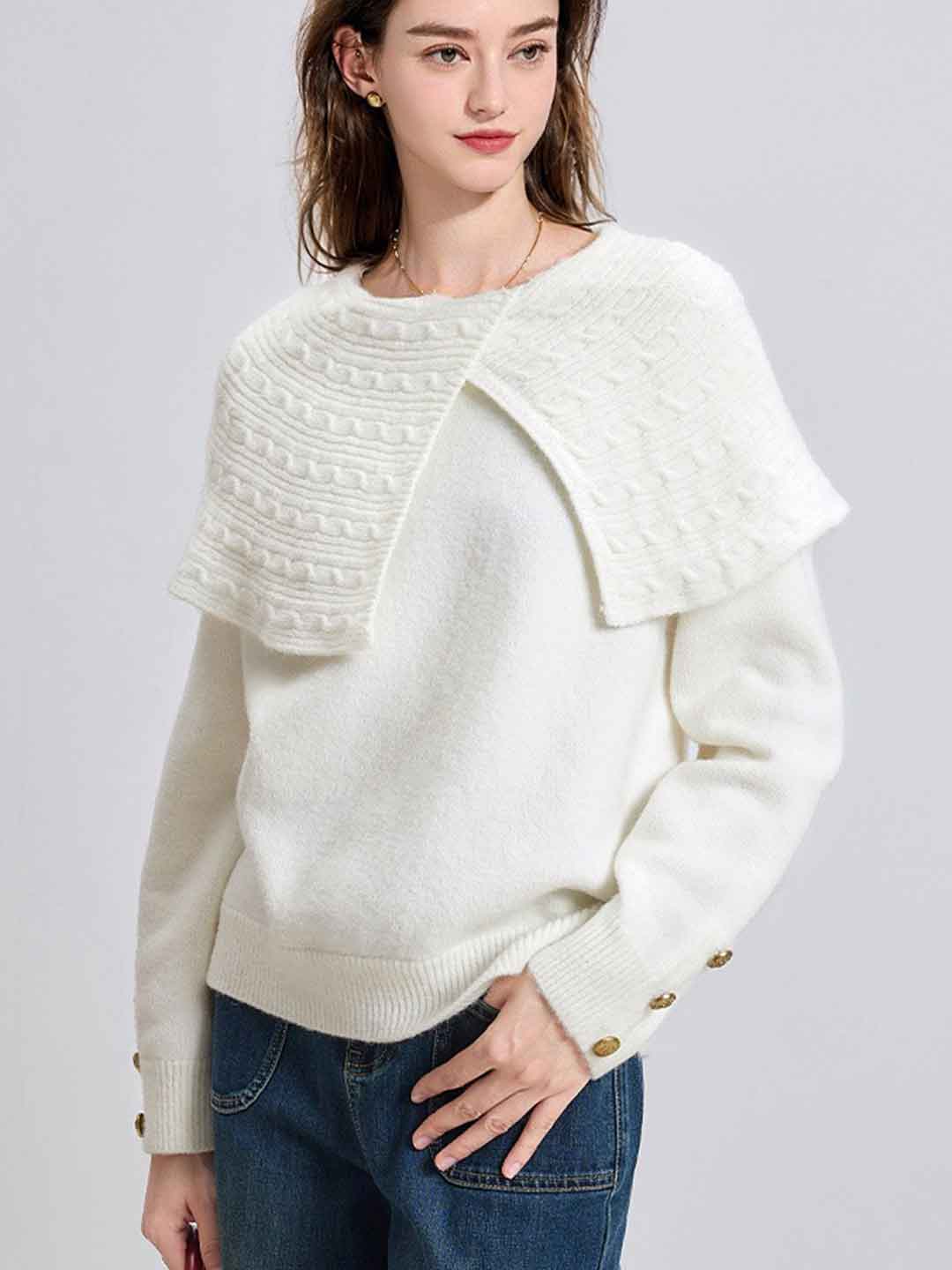 Olivia Loose Irregular Lapel Pullover Knitted Sweater