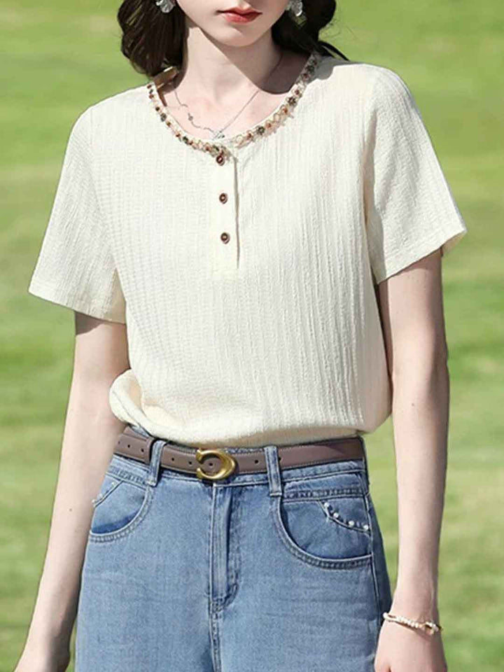 Brianna Slim Crew Neck Textured Top