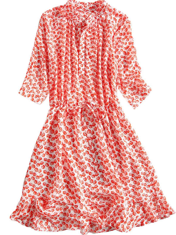 Emma Classic Stand Collar Floral Printed Dress