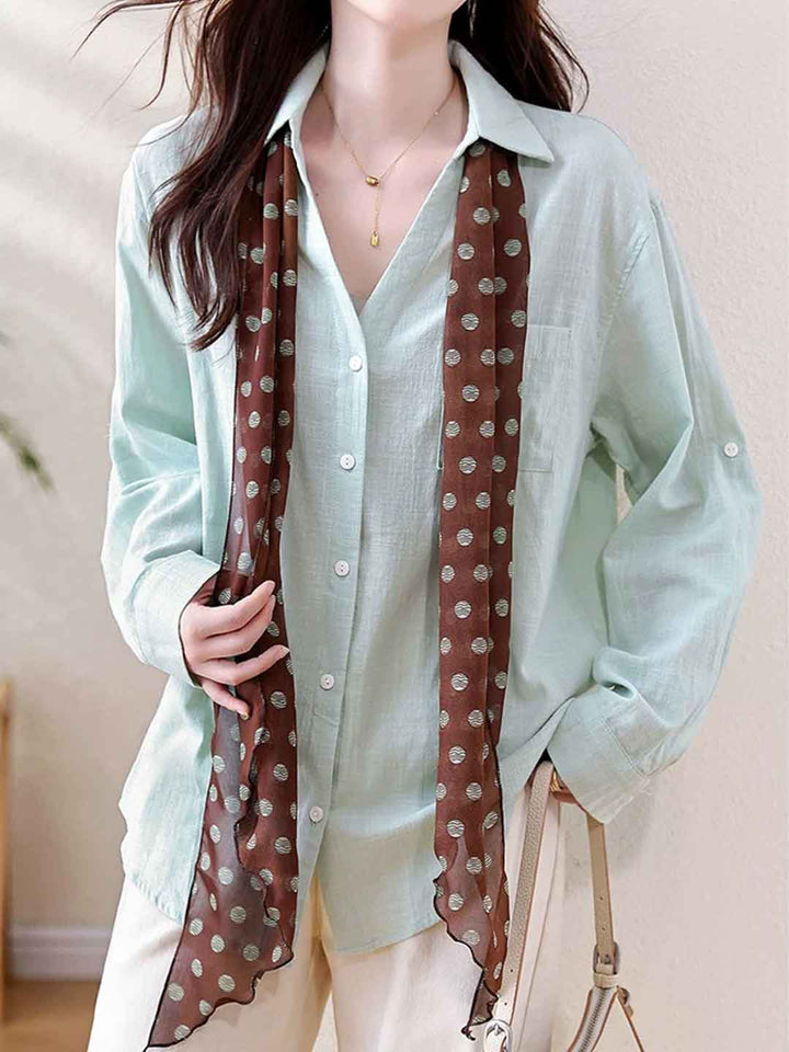 Abigail Loose Polo Collar Tie Shirt