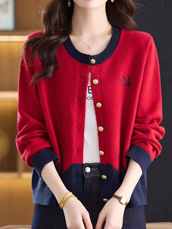 Victoria Classic Crew Neck Colorblocked Knitted Cardigan