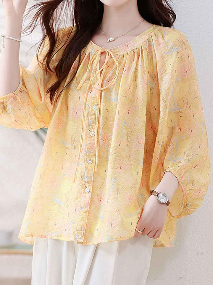 Valeria Loose Crew Neck Floral Printed Blouse