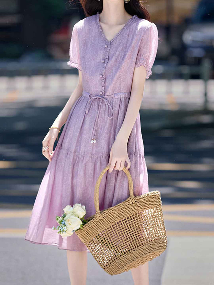 Sydney Vacation V-Neck Pleated Printed Dress