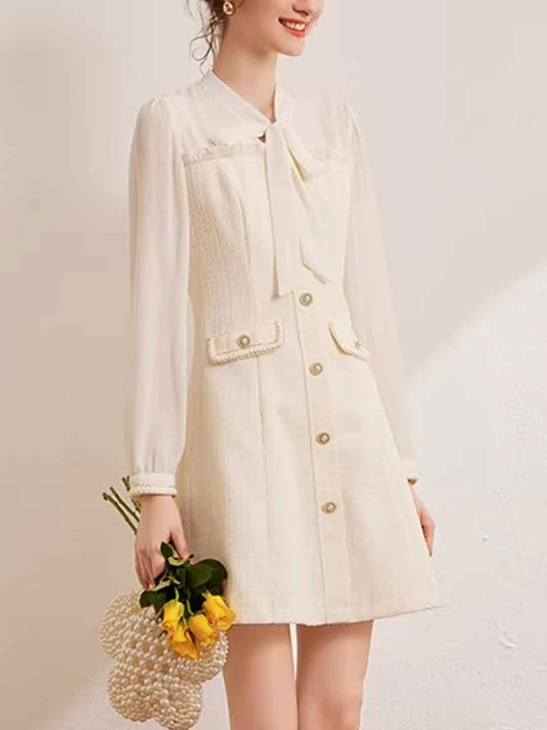 Olivia Elegant V-Neck Waisted Bow Dress