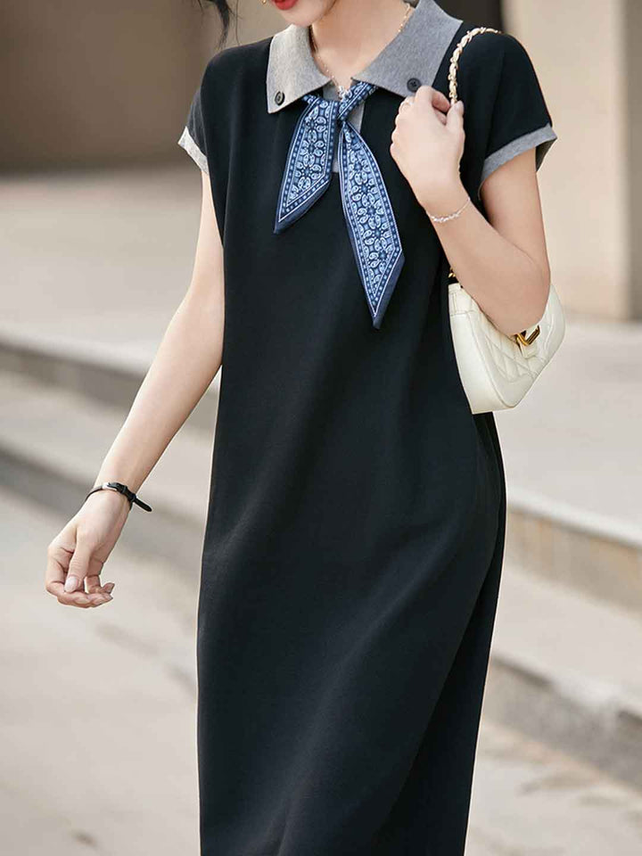 Julia Daily Lapel Scarf Color-Blocked Dress