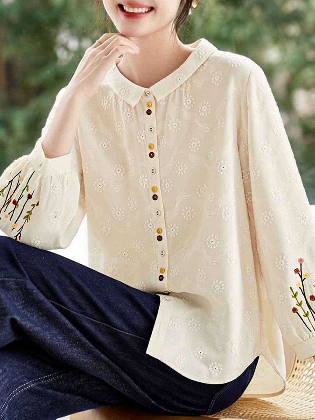 Grace Elegant Lapel Embroidered Shirt